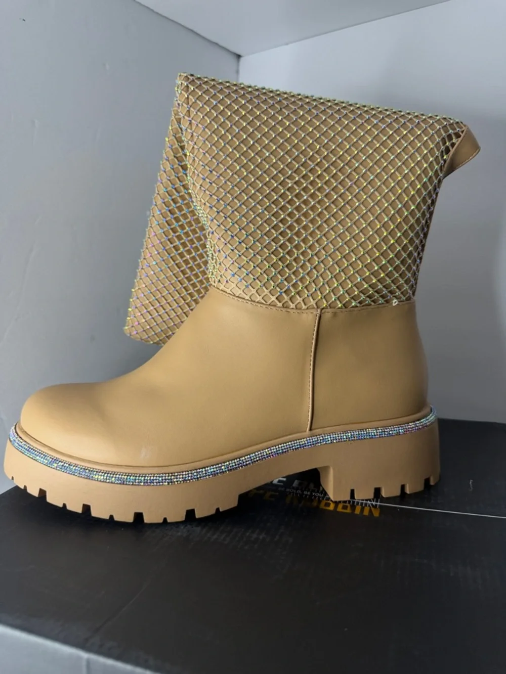 Cape Robbin Tan Over-the-Knee Mesh Accent Boots